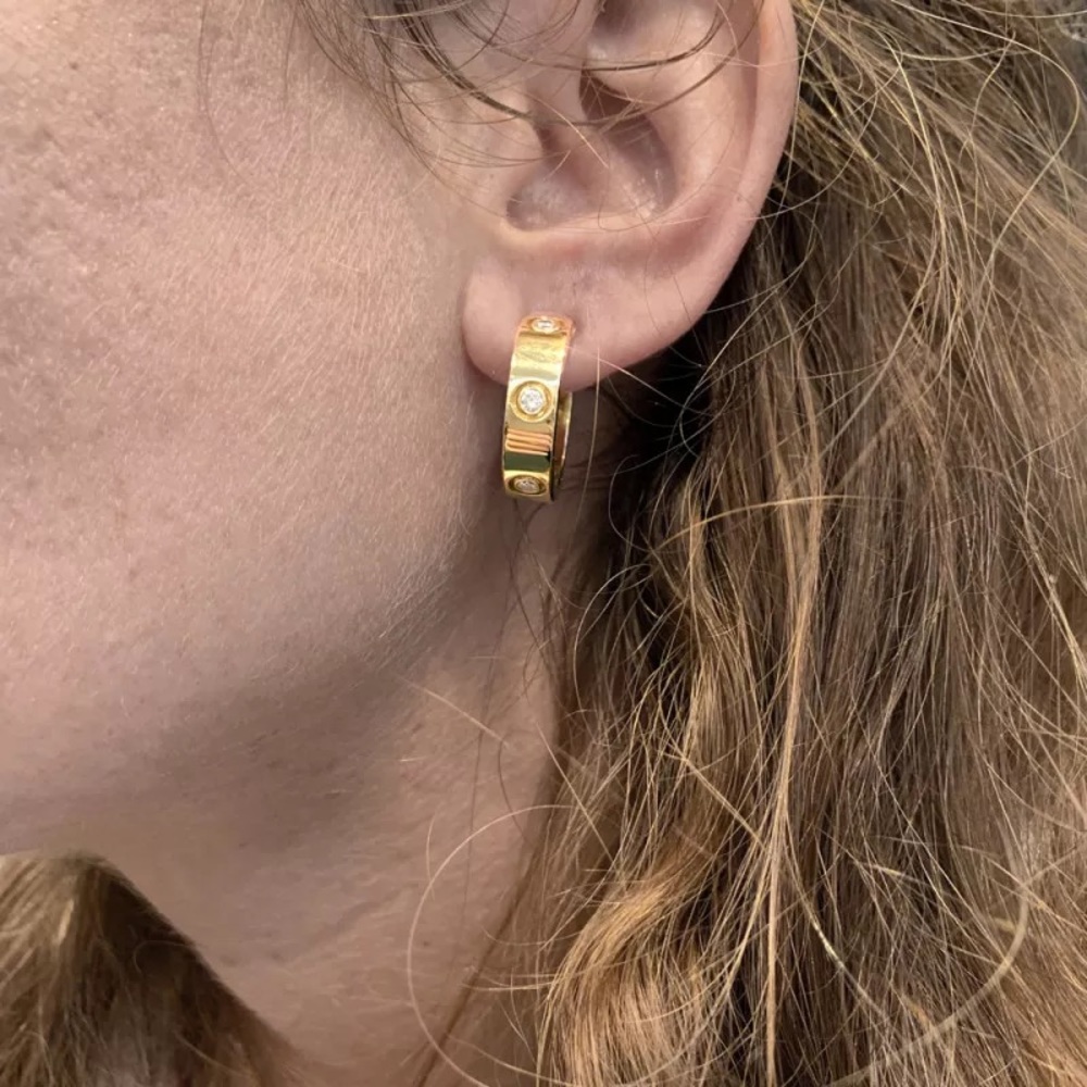Screw hoops earring 18k gold filled zirconia stone - Picture 2 of 6